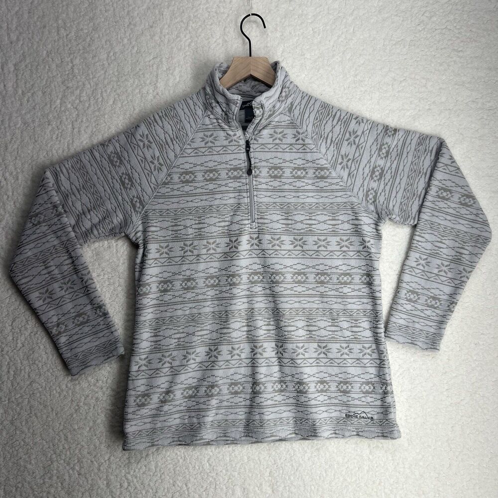 EDDIE BAUER Womens Aztec Southwest Pattern Quarter Zip Fleece Pullover Size L - Picture 1 of 9